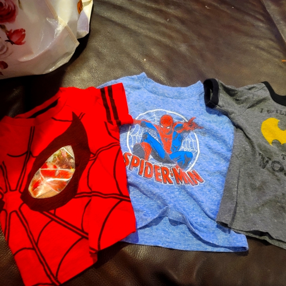 3 superhero 18 month tshirts 2x spiderman, batman